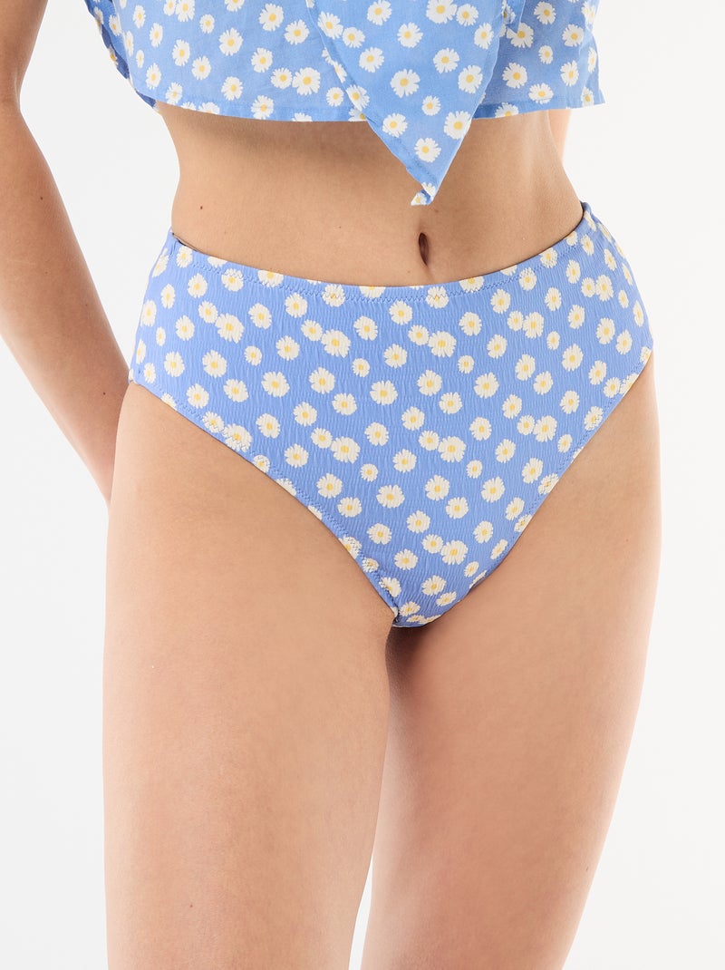 Cueca de biquíni de cintura alta com estampado floral Azul - Kiabi