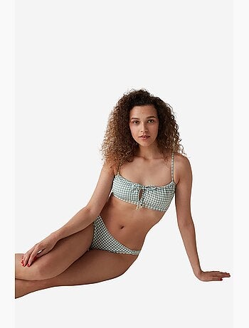 Cueca de biquíni xadrez gingham com vivo lateral greenlake penti