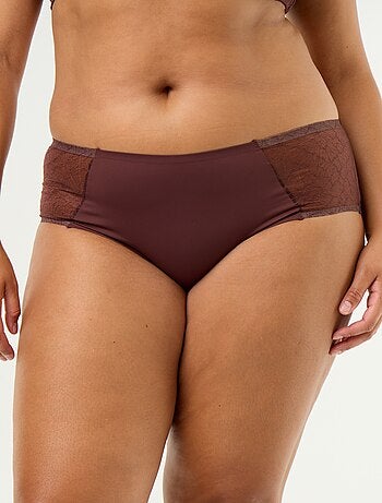 Cueca de cintura alta em microfibra com renda