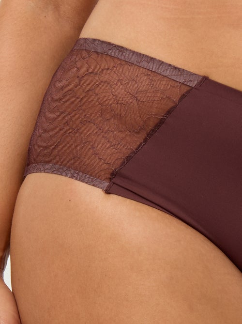 Cueca de cintura alta em microfibra com renda - Kiabi Cueca de cintura alta em microfibra com renda - Kiabi
