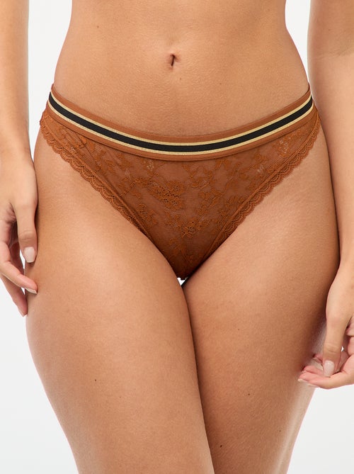 Cueca de renda com cintura elástica com glitter - Kiabi