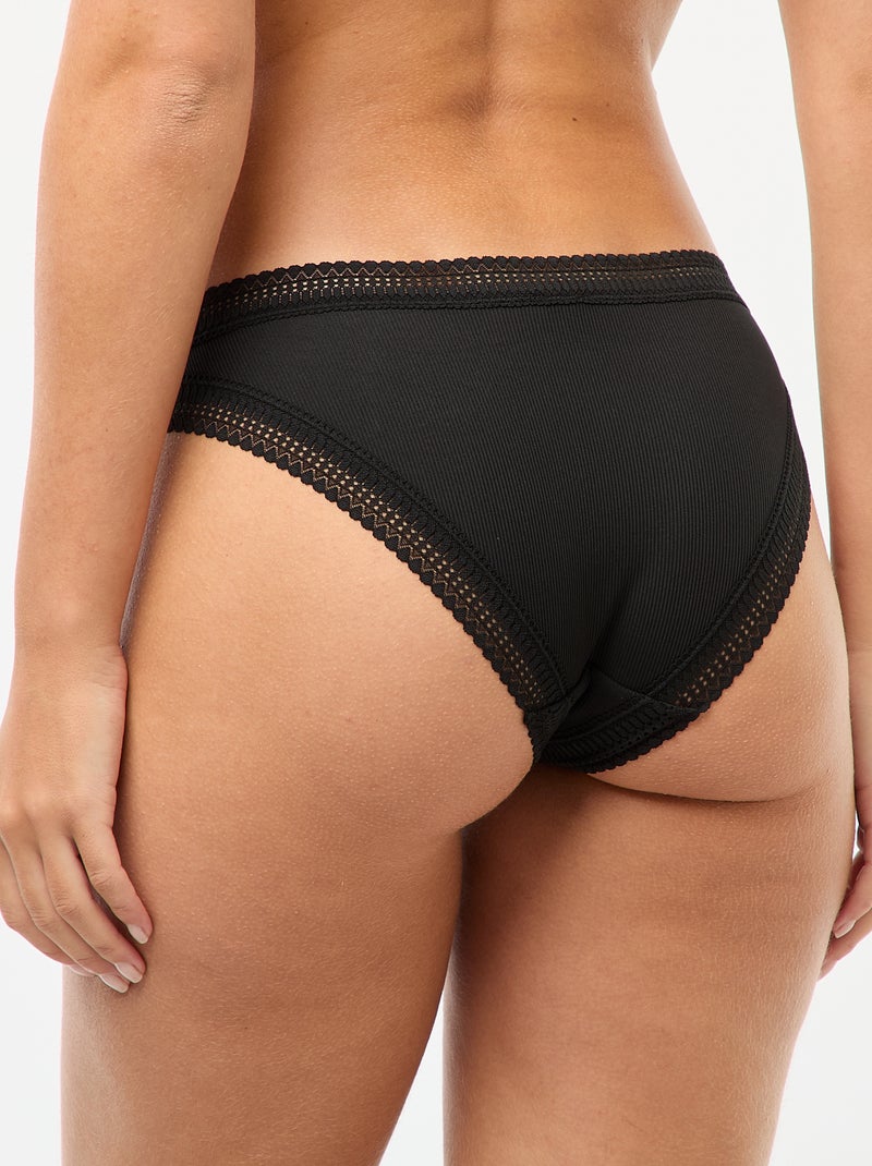 Cueca em microfibra canelada Preto - Kiabi