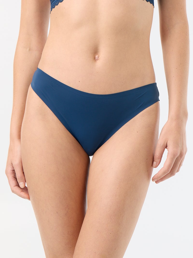 Cueca em microfibra e renda Azul - Kiabi