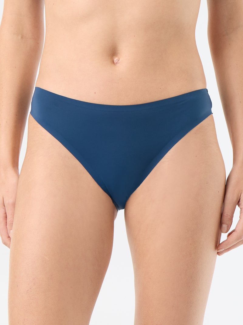 Cueca em microfibra e renda Azul - Kiabi
