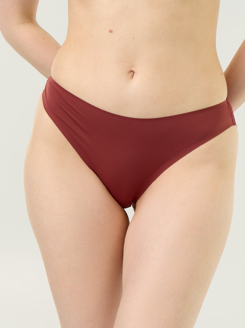 Cueca em microfibra e renda Bordeaux - Kiabi
