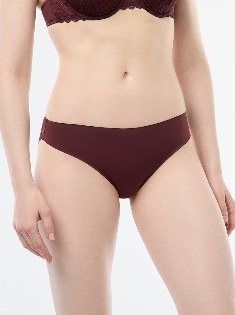 Cueca em microfibra e renda Castanho - Kiabi