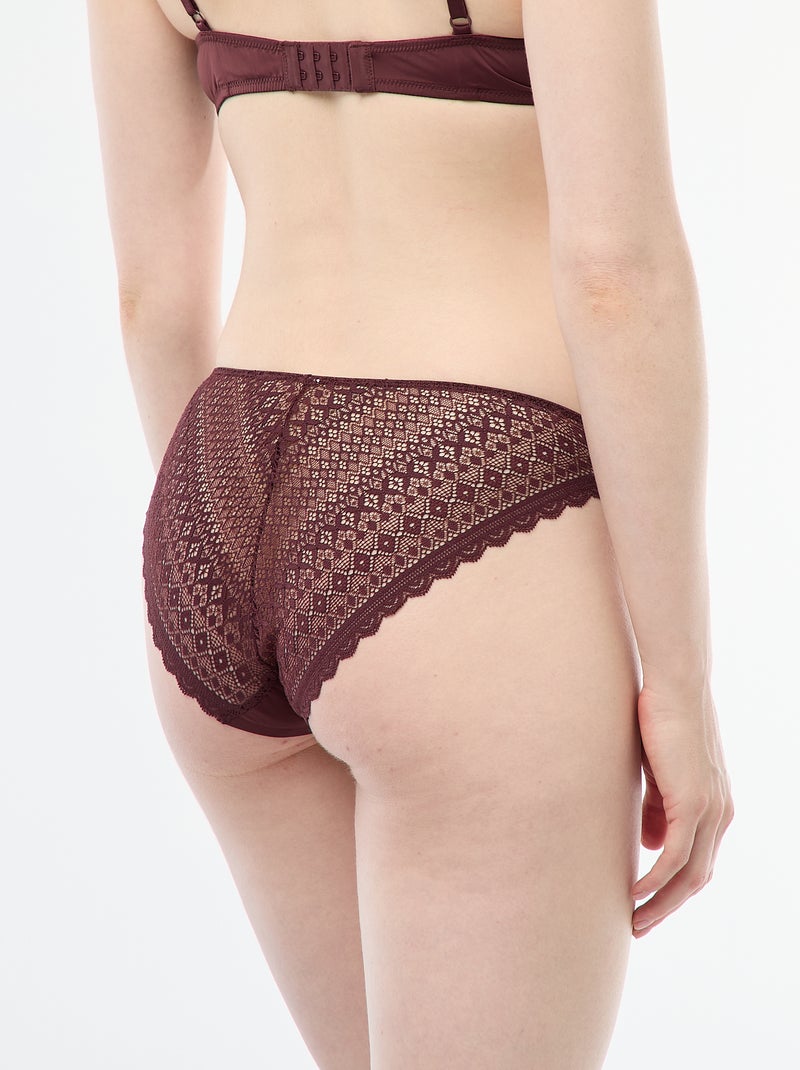 Cueca em microfibra e renda Castanho - Kiabi