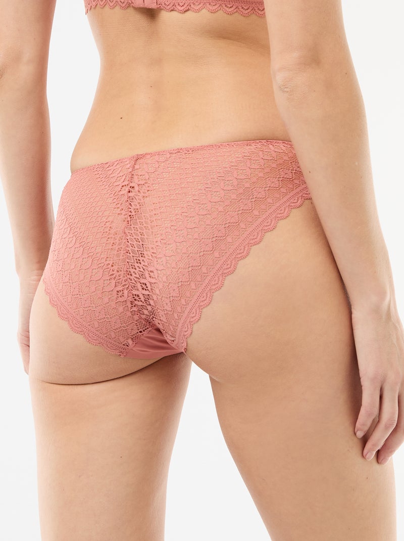 Cueca em microfibra e renda Rosa - Kiabi