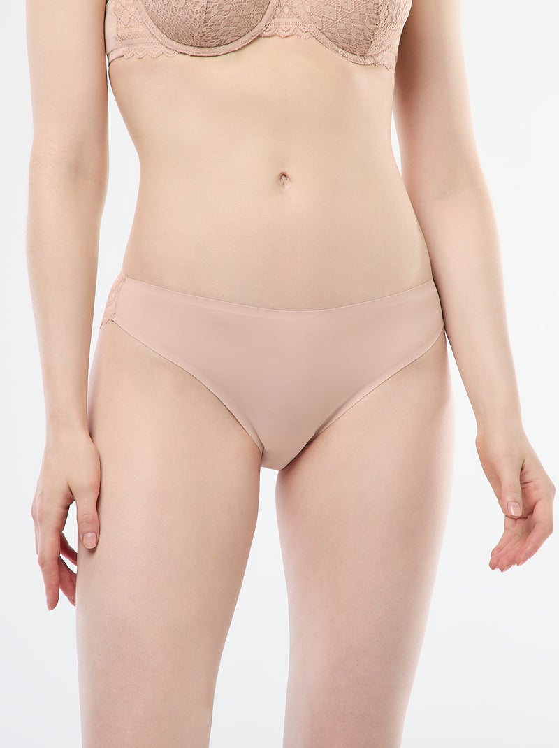 Cueca em microfibra e renda Rosa - Kiabi