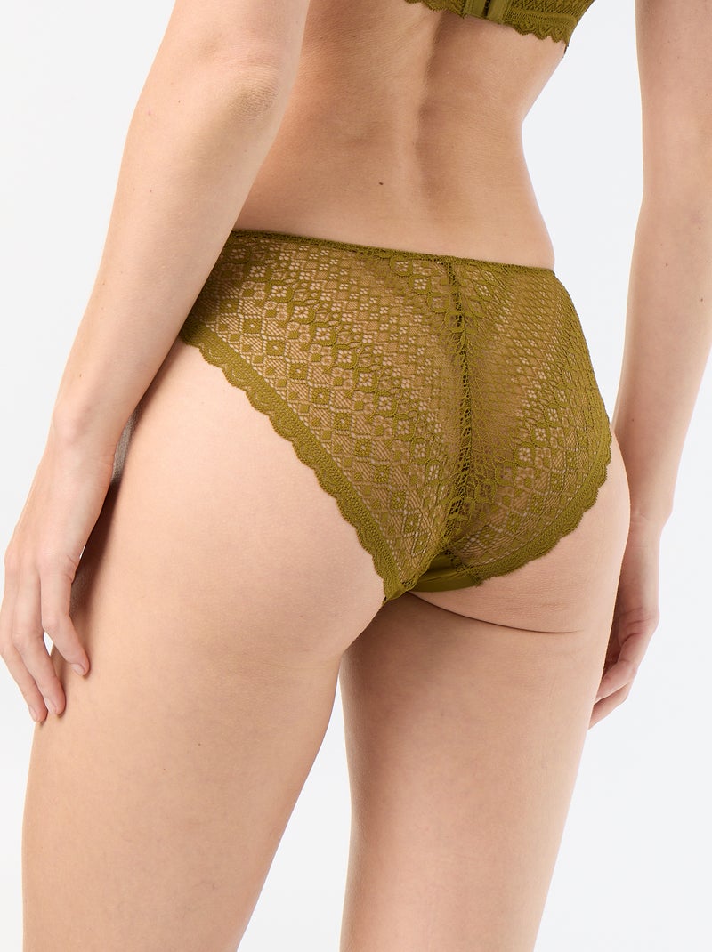 Cueca em microfibra e renda Verde - Kiabi