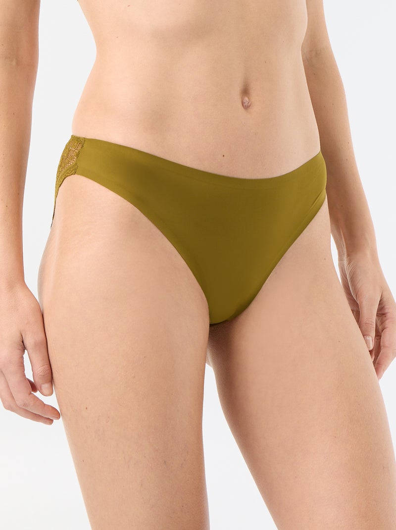 Cueca em microfibra e renda Verde - Kiabi