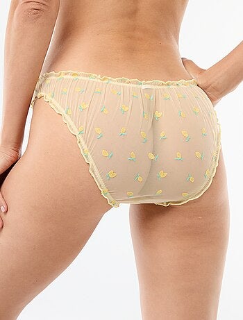 Cueca em tule com limões bordados