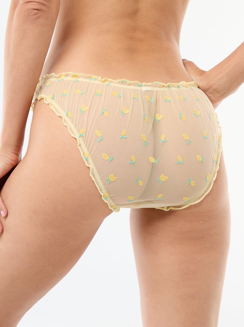Cueca em tule com limões bordados Amarelo - Kiabi