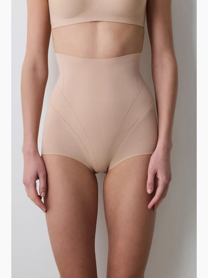 Cueca modeladora cintura alta leve invisível penti Bege-argila - Kiabi