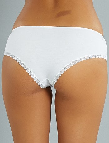Cueca shorty de algodão e renda - Kiabi