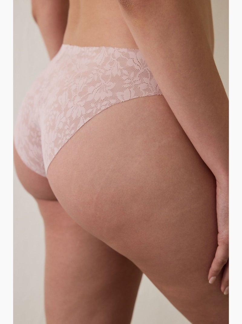 Cueca slip em renda sem marcas, corte a laser, cintura normal penti Rosa-claro - Kiabi