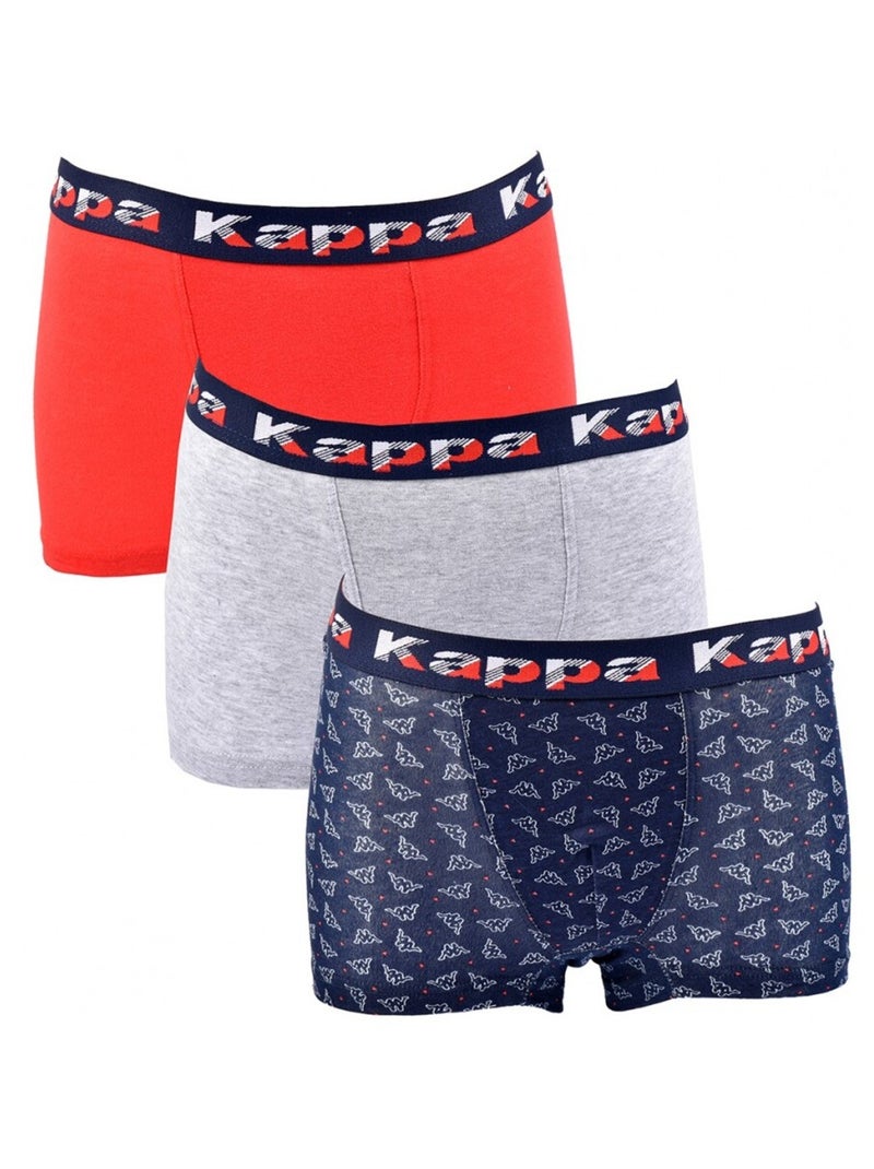 Cuecas Boxer Criança KAPPA - Pack de 3 Azul Vermelho Cinza - Kiabi
