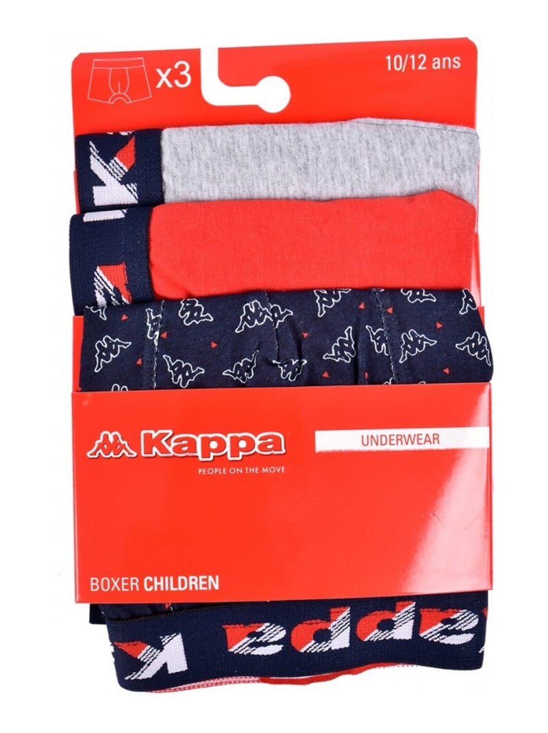 Cuecas Boxer Criança KAPPA - Pack de 3 Azul Vermelho Cinza - Kiabi