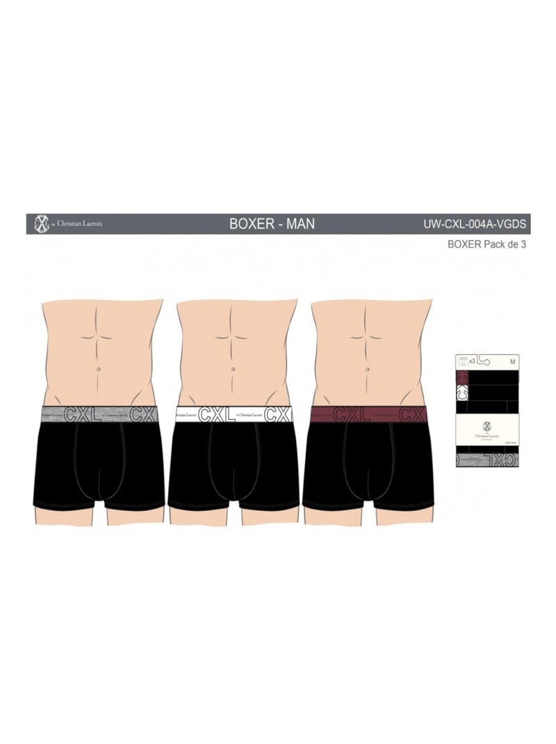 Cuecas boxer CXL By LACROIX - Pack de 3 Preto Multicolorido Preto - Kiabi