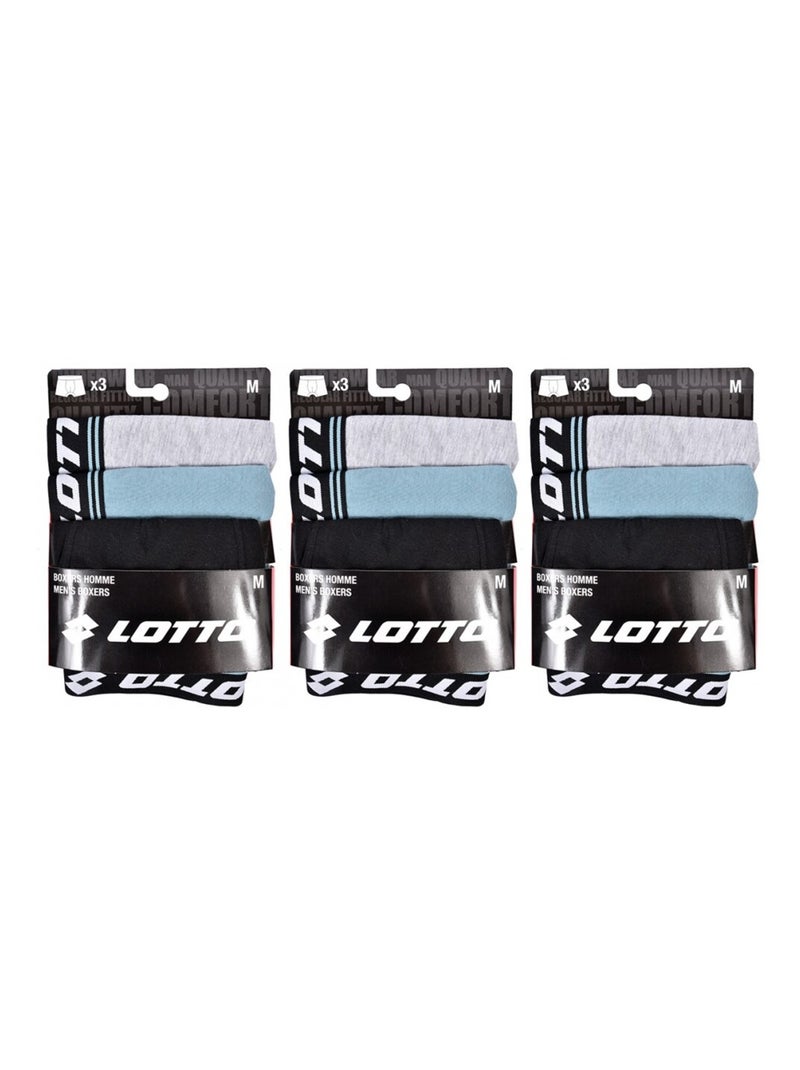Cuecas Boxer Homem LOTTO - Pack de 9 Azul Multicolor Cinza - Kiabi