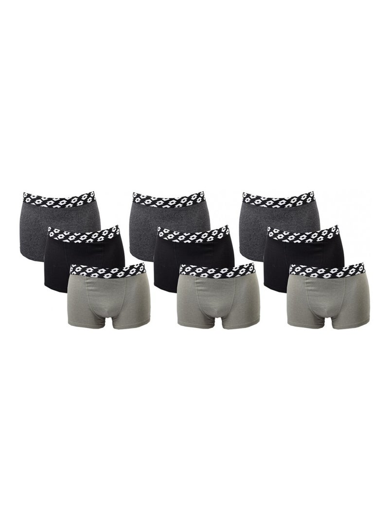 Cuecas Boxer Homem LOTTO - Pack de 9 Preto Cáqui Cinza - Kiabi