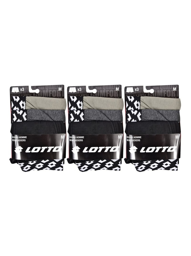 Cuecas Boxer Homem LOTTO - Pack de 9 Preto Cáqui Cinza - Kiabi