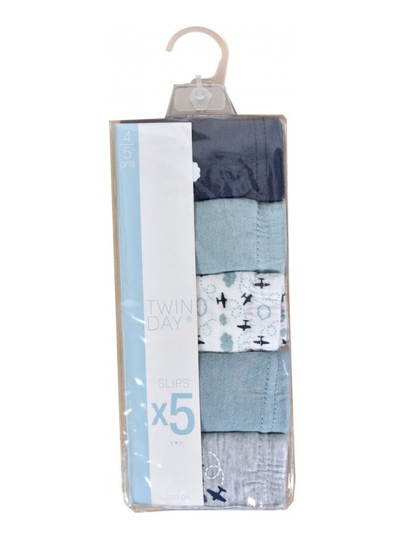 Cuecas Criança TWINDAY Algodão - Pack de 5 Azul Azul-céu Cinza - Kiabi