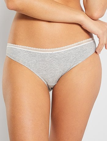 Cuecas de algodão com galão de renda - Kiabi