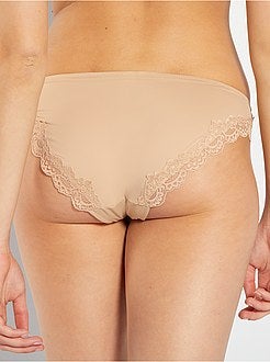 Cuecas em microfibra com bordos em renda - Kiabi