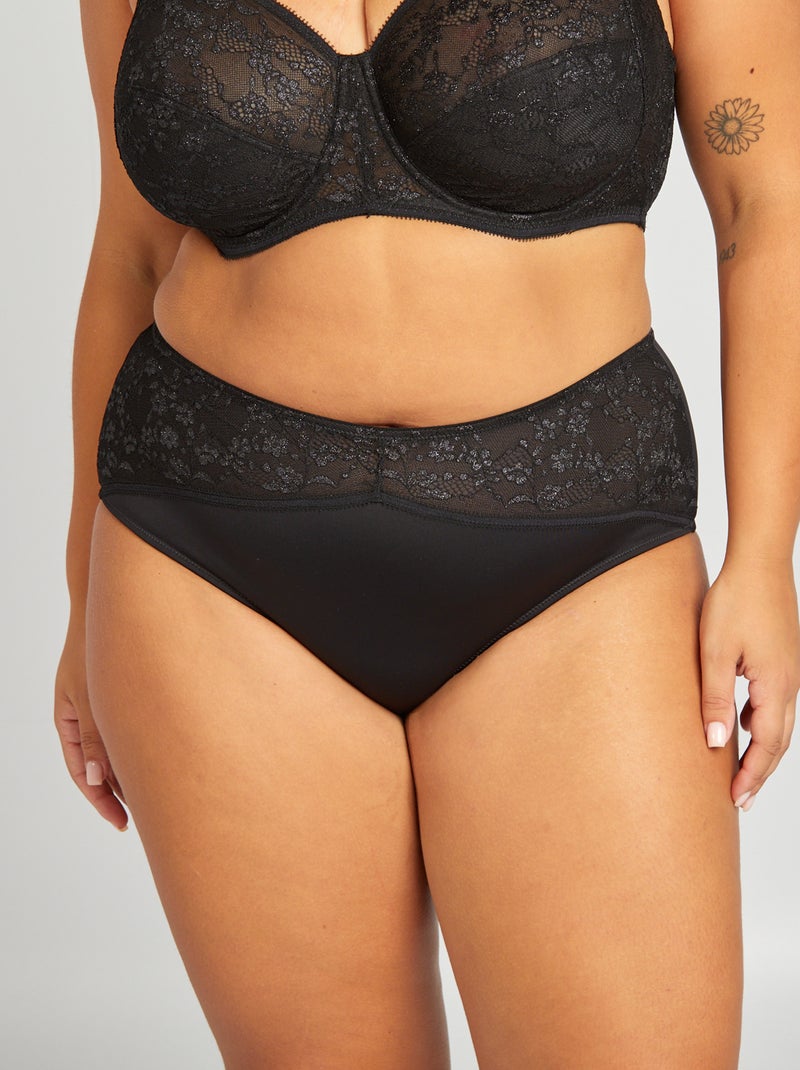 Cuecas em microfibra e renda brilhante Preto - Kiabi