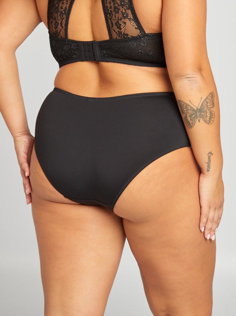 Cuecas em microfibra e renda brilhante Preto - Kiabi