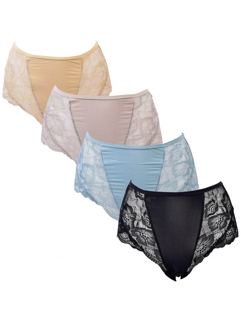 Cuecas Microfibra TRESS Renda - Pack de 4 Azul-bege Preto - Kiabi