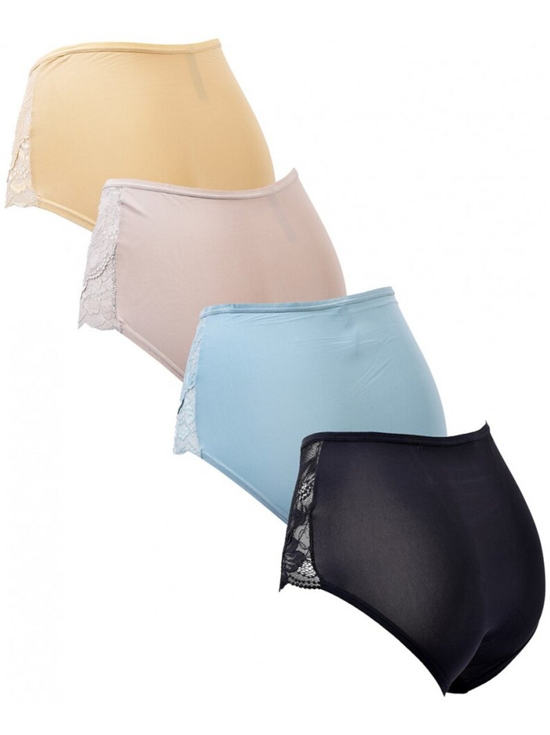 Cuecas Microfibra TRESS Renda - Pack de 4 Azul-bege Preto - Kiabi