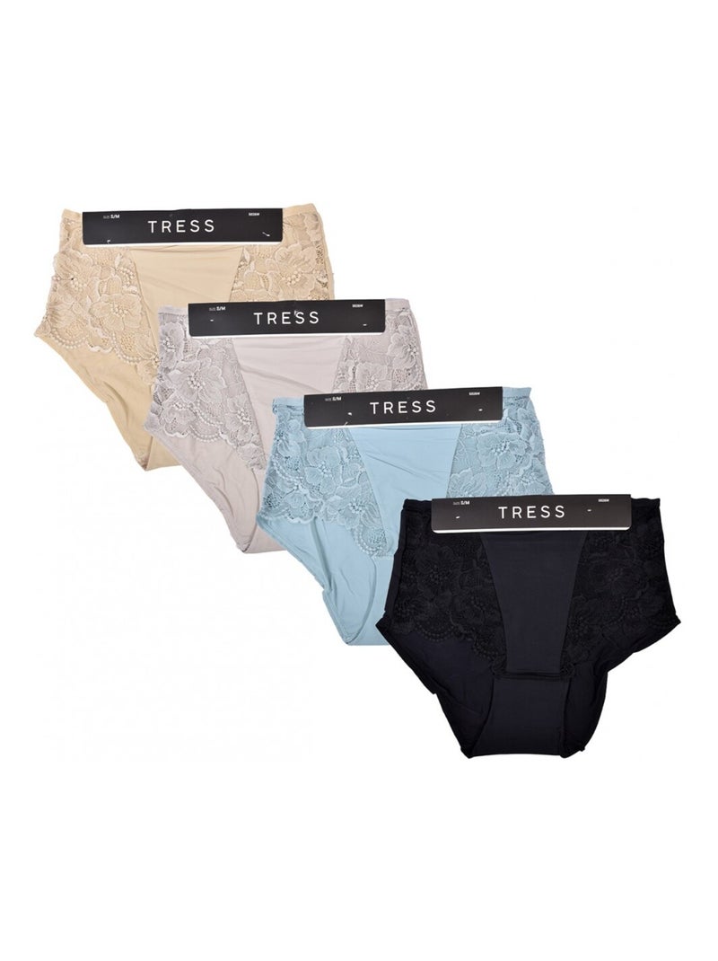 Cuecas Microfibra TRESS Renda - Pack de 4 Azul-bege Preto - Kiabi