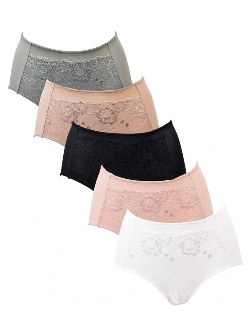Cuecas Microfibra TRESS Renda - Pack de 5 Cinza-bege Branco - Kiabi