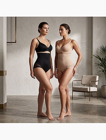 Cuecas Modeladoras Mulher Cintura Alta Pack 2 OZABI Preto Carne