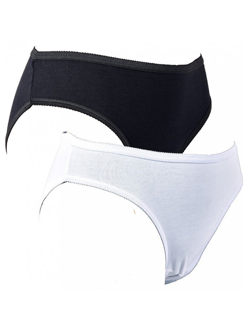 Cuecas Mulher Conforto Suporte Algodão - Pack de 2 Branco Preto Branco - Kiabi