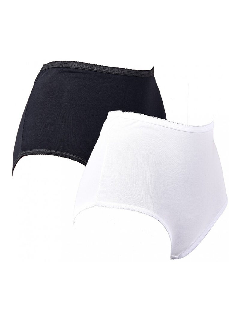 Cuecas Mulher Conforto Suporte Algodão - Pack de 2 Preto Branco Branco - Kiabi