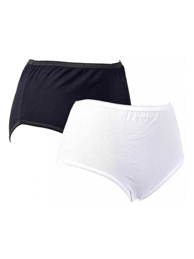 Cuecas Mulher Conforto Suporte Algodão - Pack de 2 Preto Branco - Kiabi