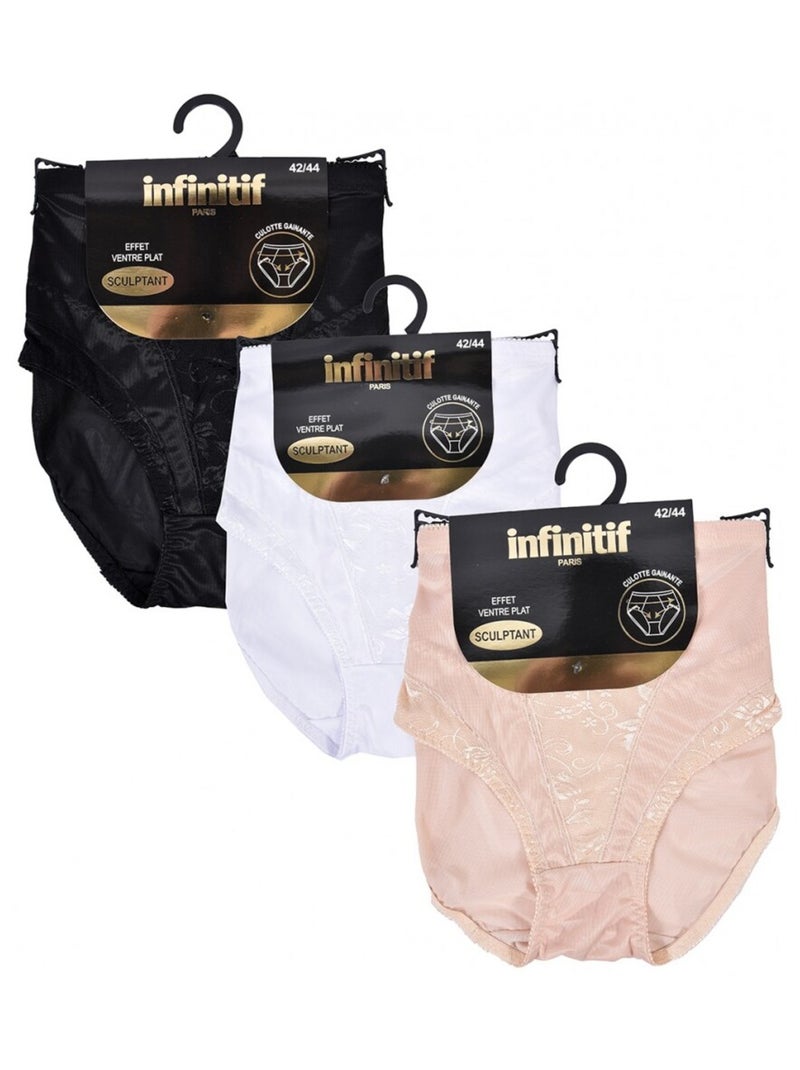 Cuecas Mulher INFINITIF - Pack de 3 Branco Bege Preto - Kiabi
