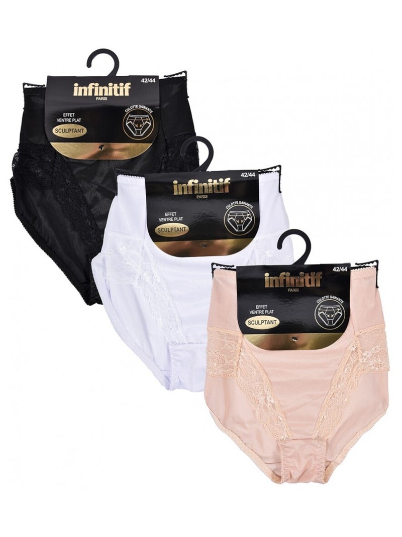 Cuecas Mulher INFINITIF - Pack de 3 Preto Bege Branco - Kiabi