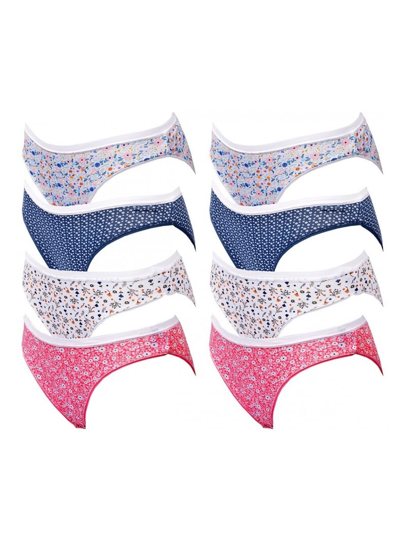 Cuecas Mulher INFINITIF - Pack de 8 Branco Rosa Azul - Kiabi