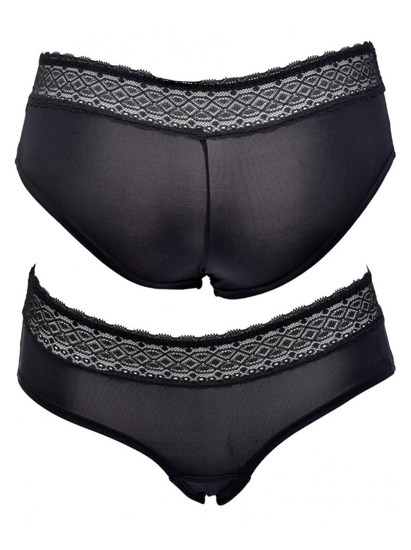 Cuecas Mulher INFINITIF com Renda - Pack de 6 Preto Branco Cinza - Kiabi