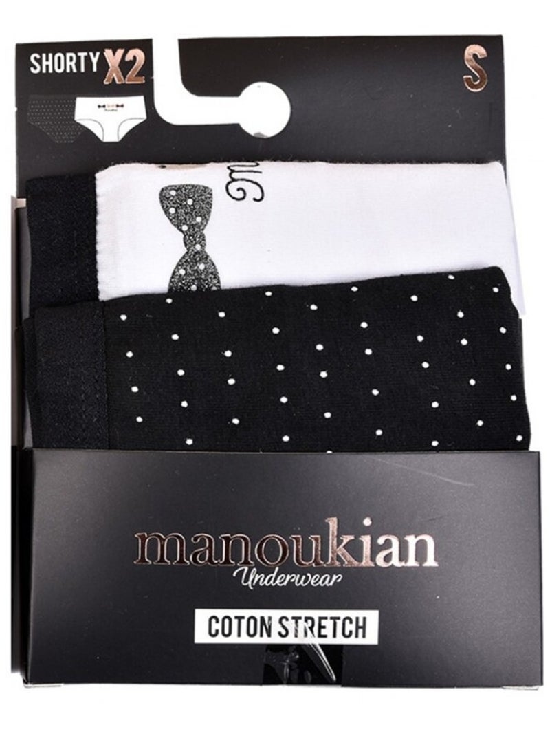 Cuecas Mulher MANOUKIAN Pack de 2 Preto Branco - Kiabi