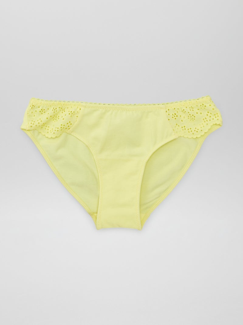 Cuecas para mulher com bordado inglês Amarelo - Kiabi