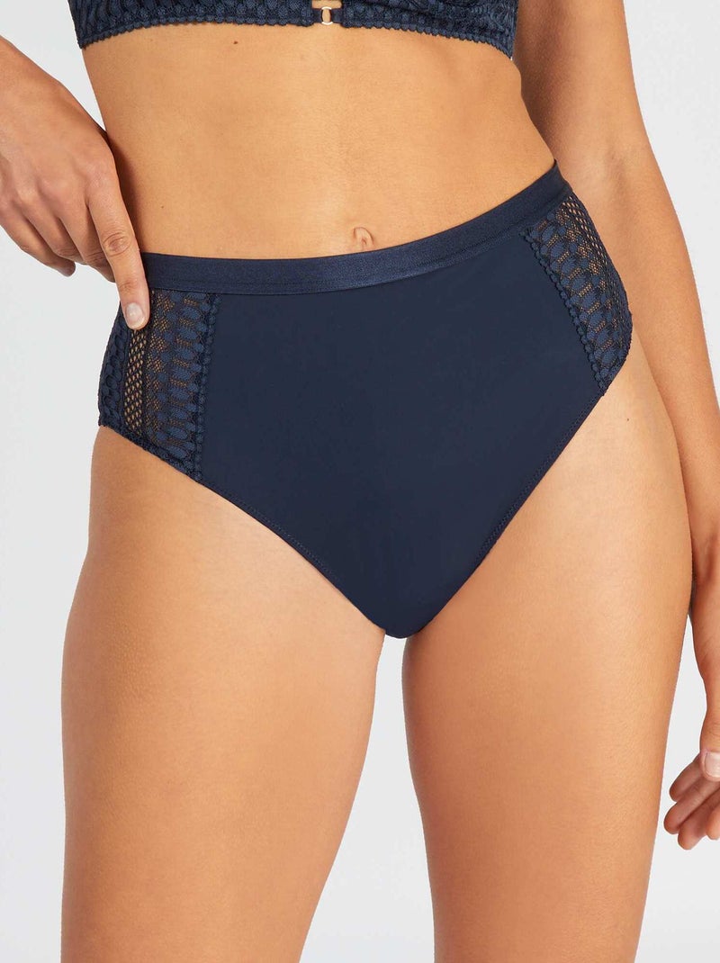 Cuecas para mulher com cintura subida de microfibra e renda AZUL - Kiabi