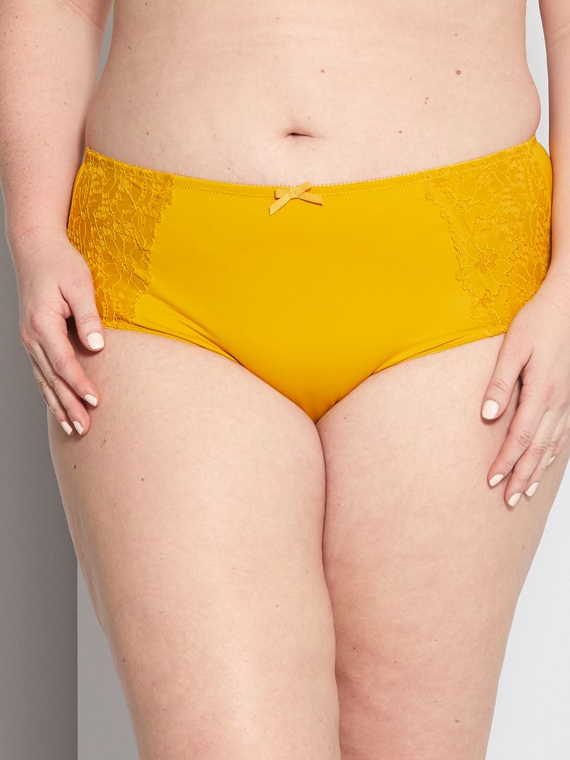 Cuecas para mulher de cintura subida com renda Amarelo Bronzeado - Kiabi