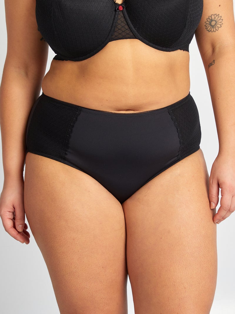 Cuecas para mulher de microfibra e renda Preto - Kiabi