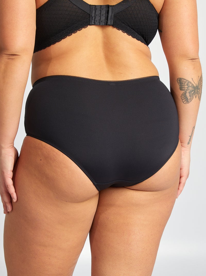 Cuecas para mulher de microfibra e renda Preto - Kiabi