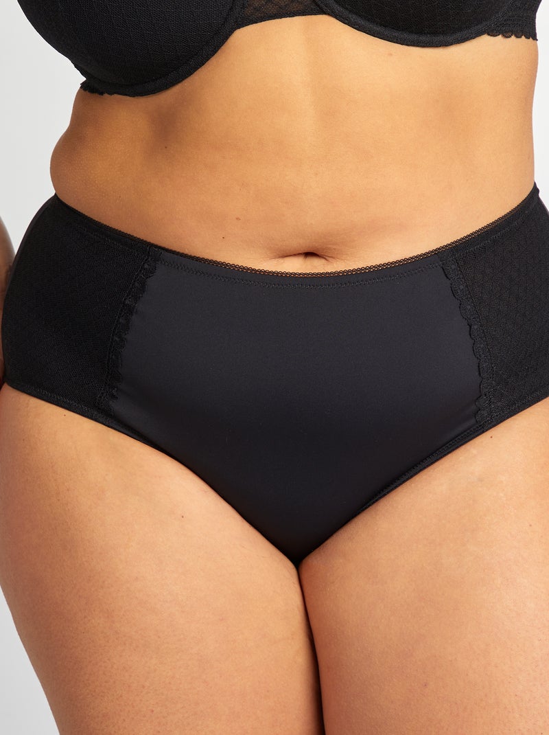 Cuecas para mulher de microfibra e renda Preto - Kiabi